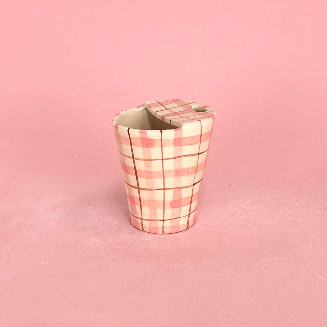 Pink and Brown Gingham Travel Mug