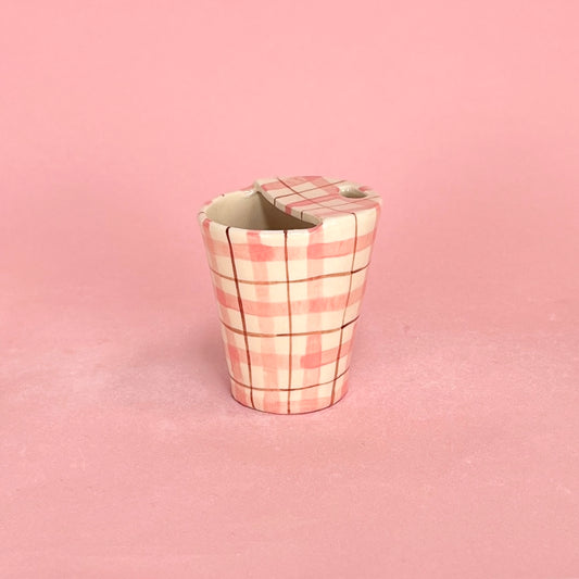 Pink and Brown Gingham Travel Mug