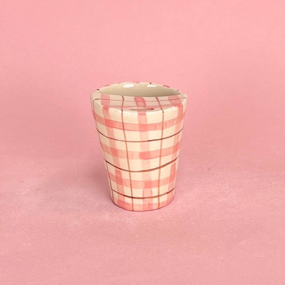 Pink and Brown Gingham Travel Mug