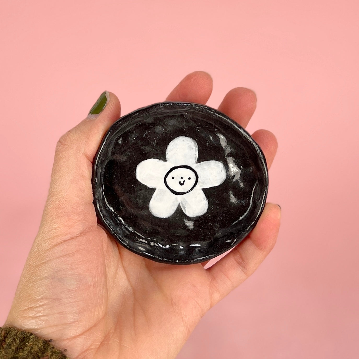 Black Flower Trinket Dishes