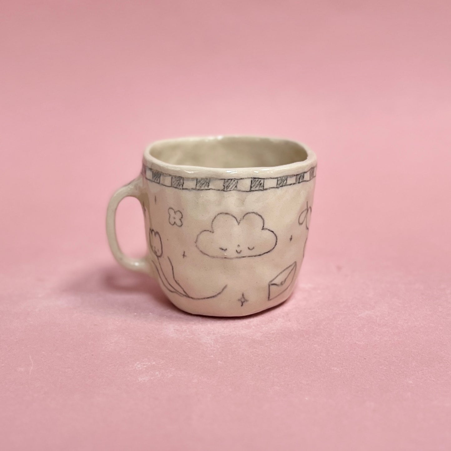 Black Scribble Checkerboard Pinch Mug