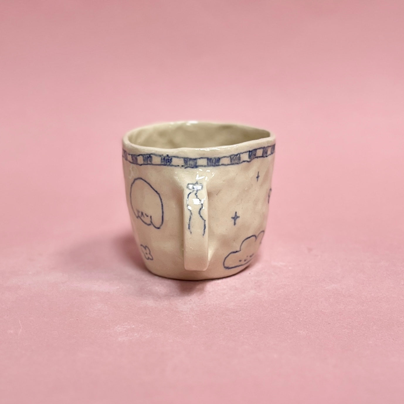 Blue Scribble Checkerboard Pinch Mug
