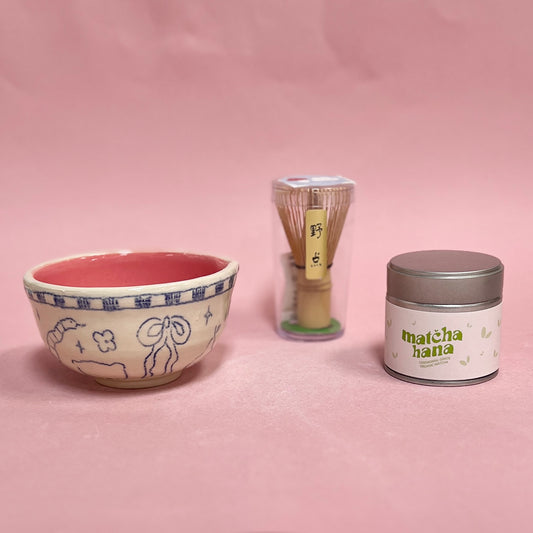 Pink Checkerboard Scribble Matcha Bowl