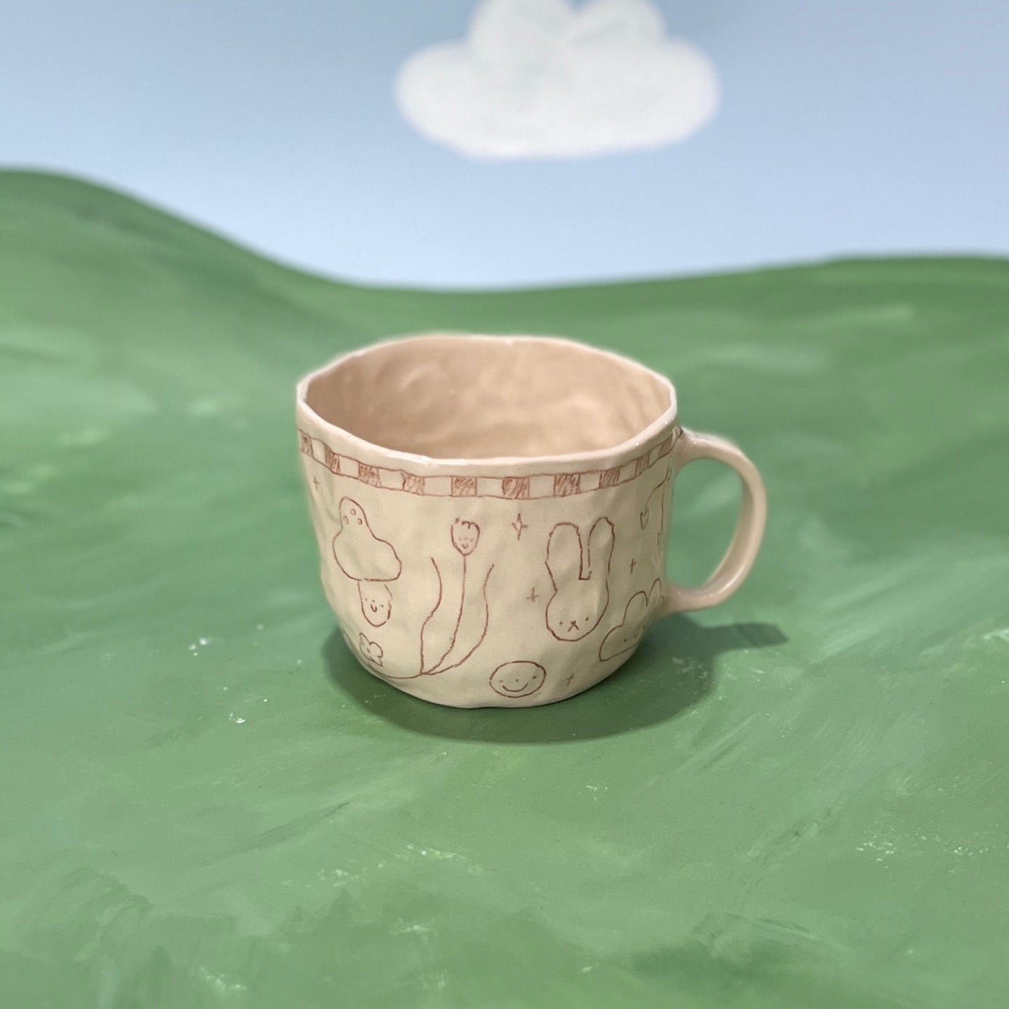 Checkerboard Scribble Mug - Brown