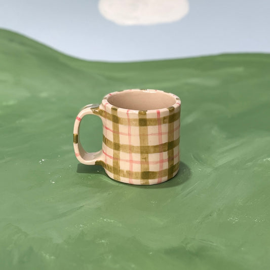 Green and Pink Gingham Short Mug