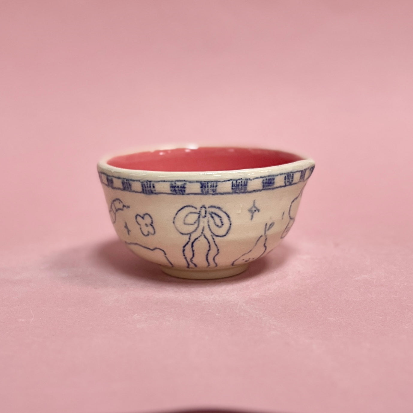 Pink Checkerboard Scribble Matcha Bowl