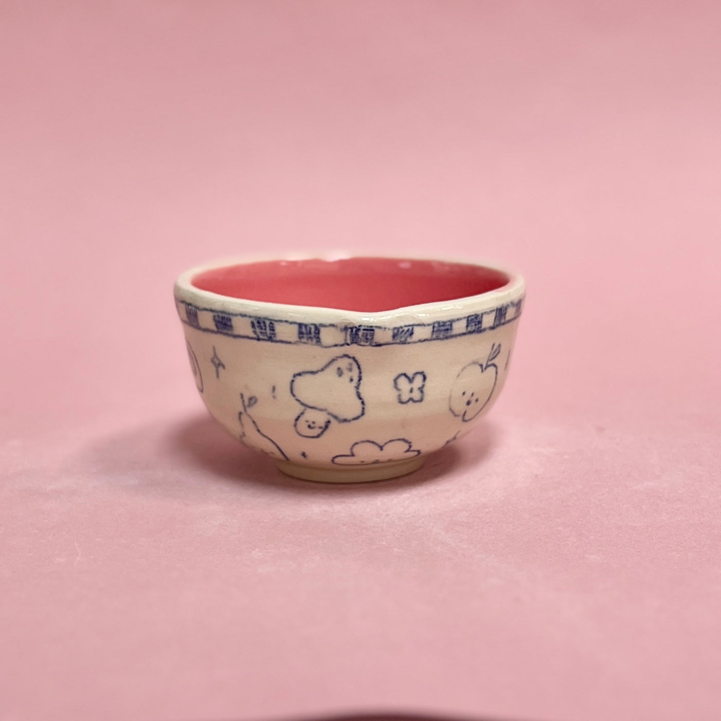 Pink Checkerboard Scribble Matcha Bowl