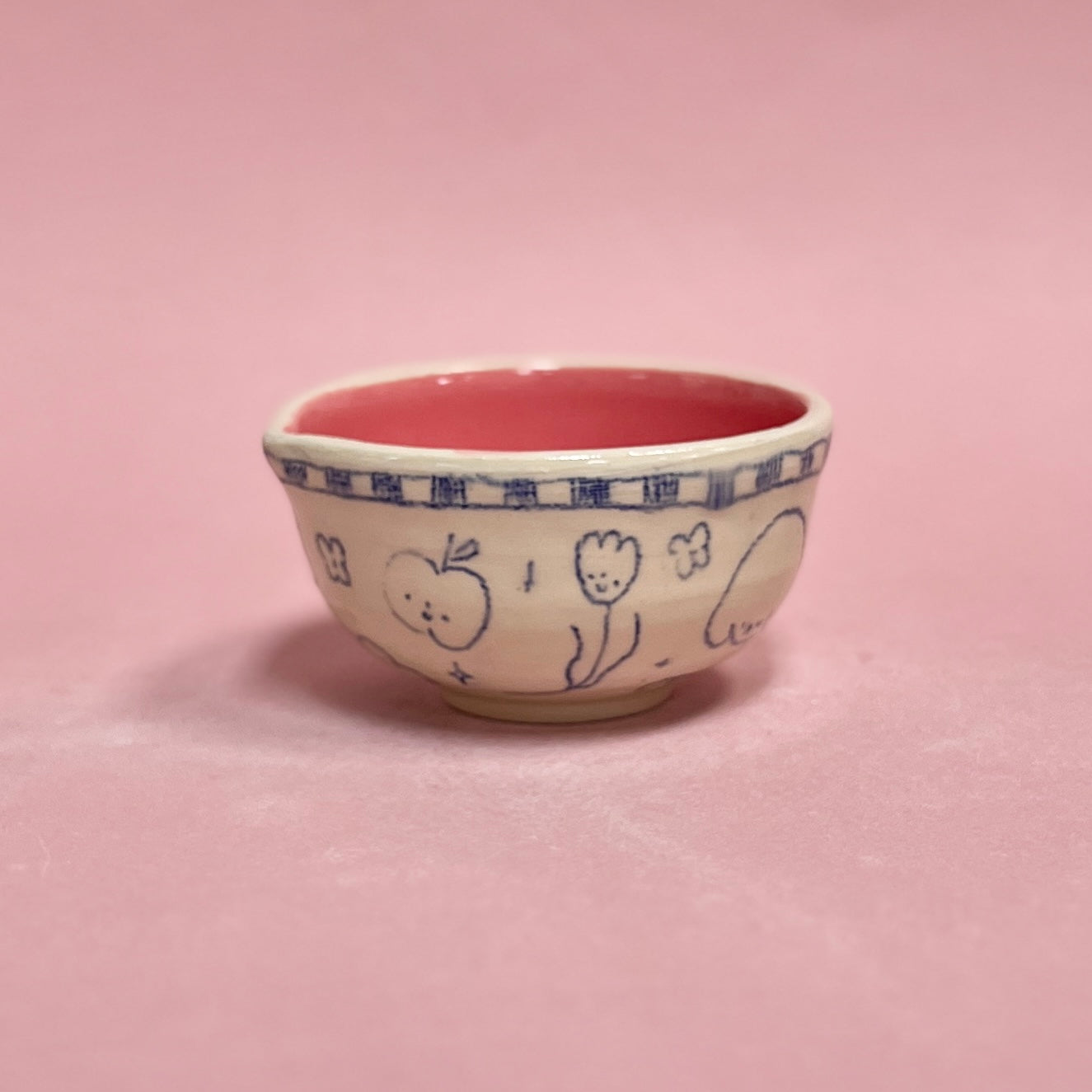 Pink Checkerboard Scribble Matcha Bowl