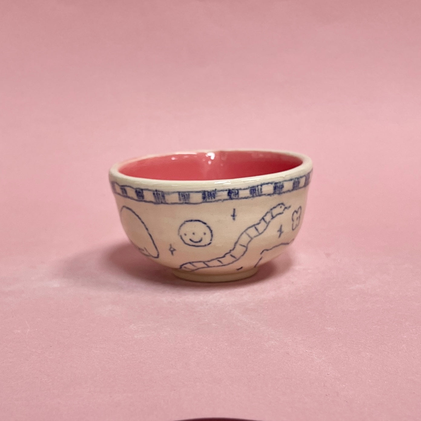Pink Checkerboard Scribble Matcha Bowl