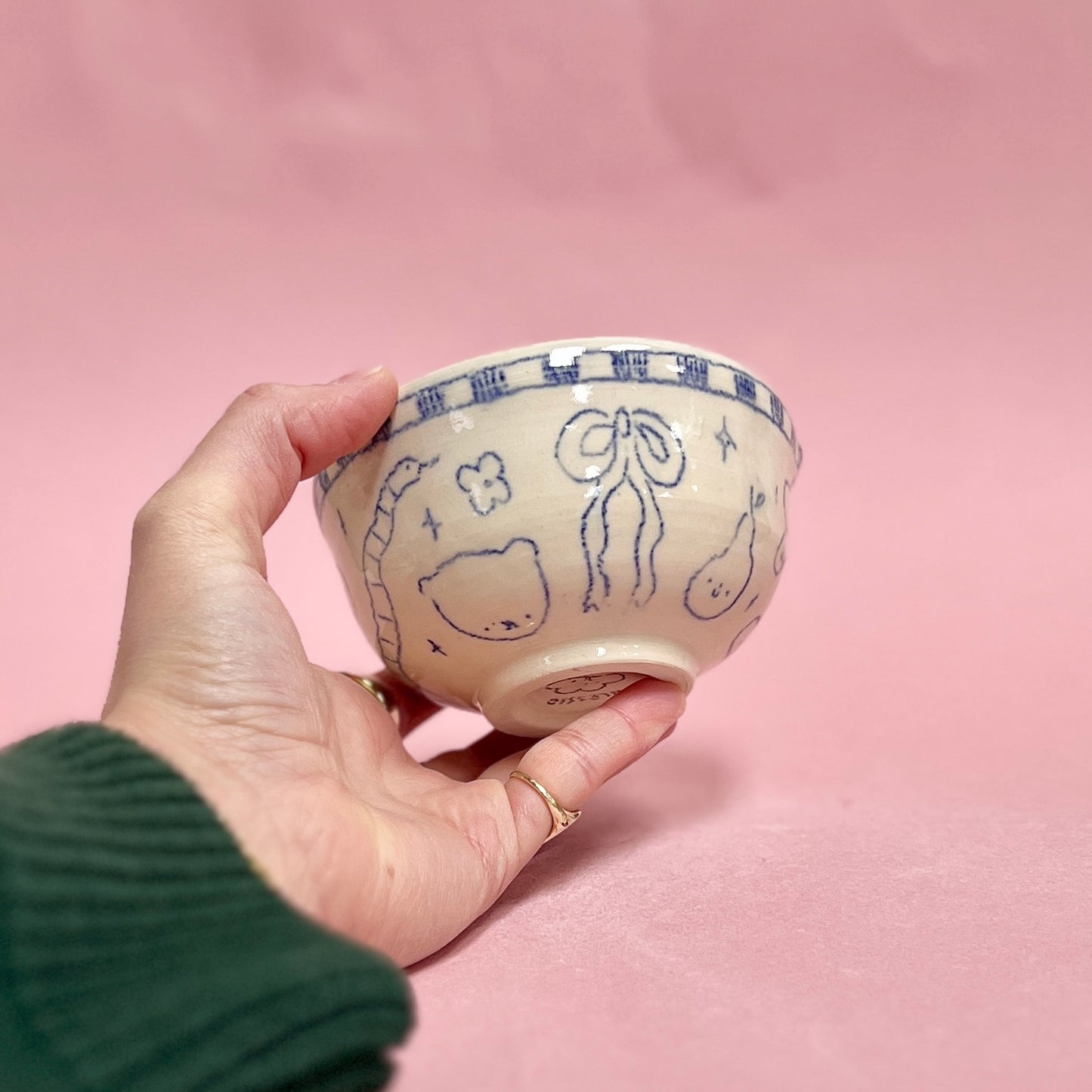Pink Checkerboard Scribble Matcha Bowl
