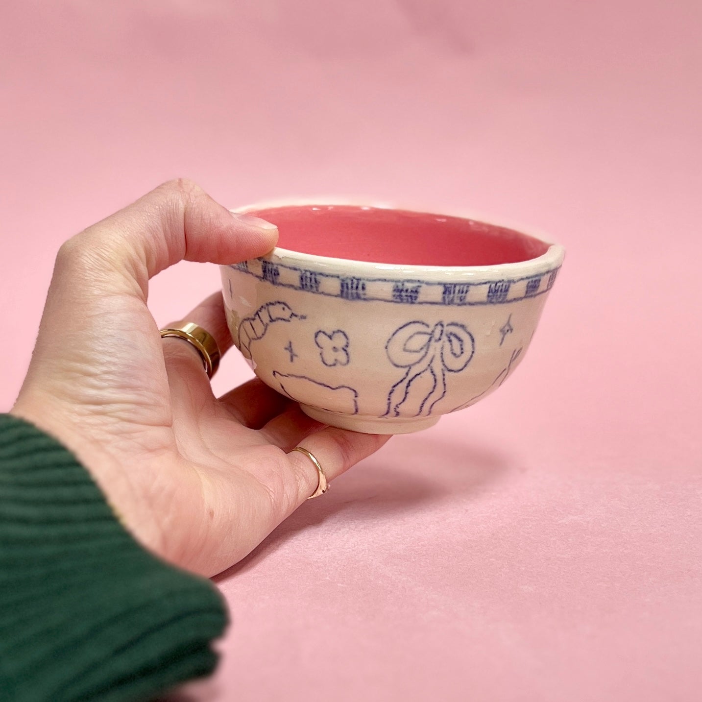 Pink Checkerboard Scribble Matcha Bowl