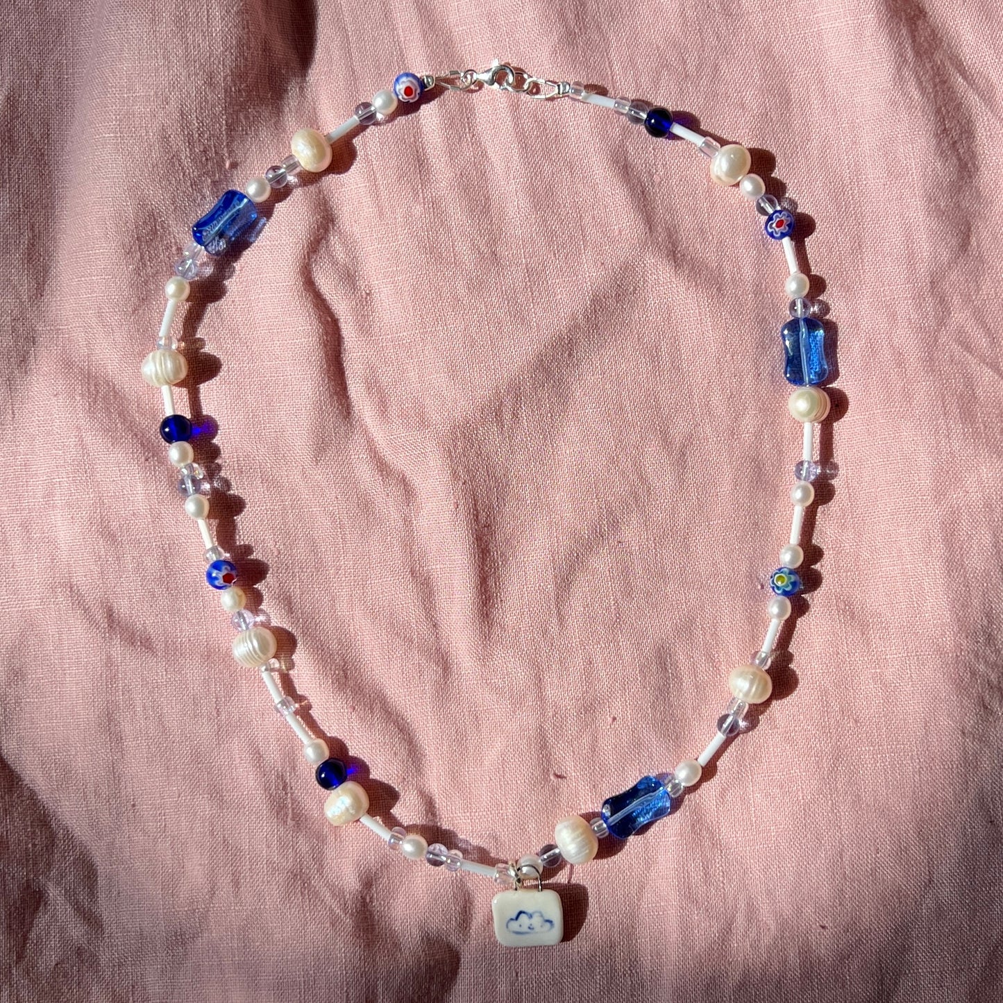 Navy and White Cloud Necklace