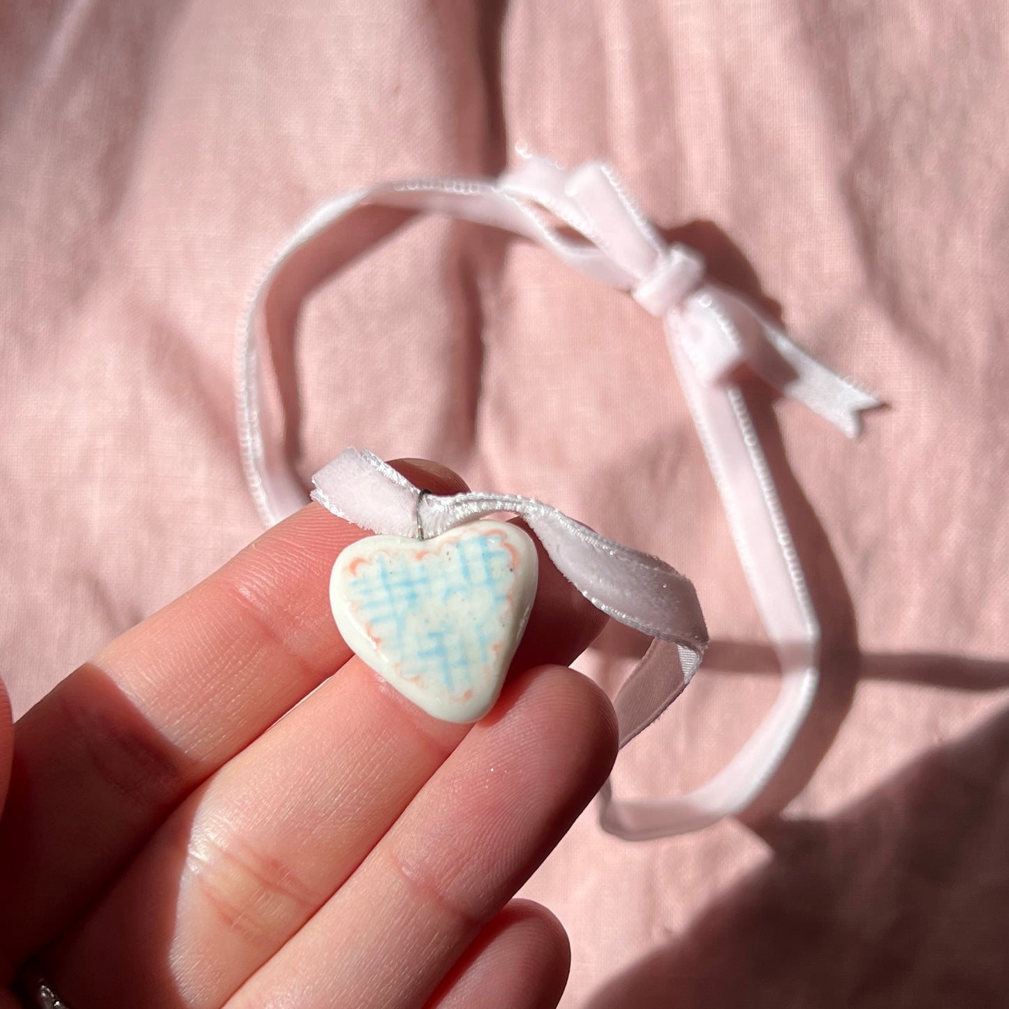 Cloudy Heart Velvet Ribbon Necklace