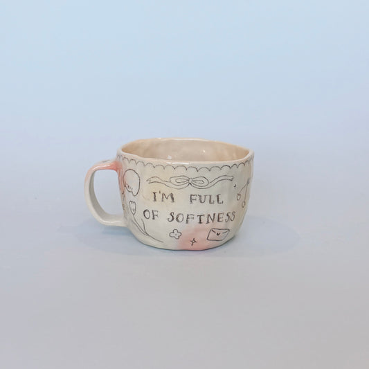 "I'm Full of Softness" Bubblegum Scribble Mug (SECONDS)