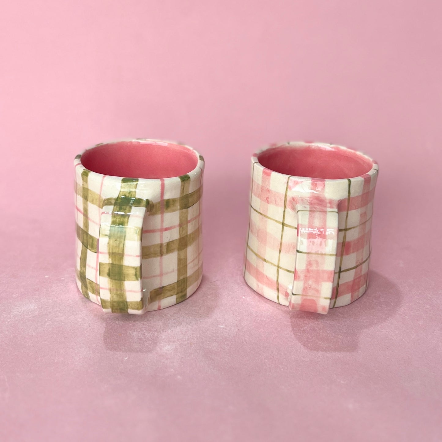 Pink and Green Gingham Short Mugs