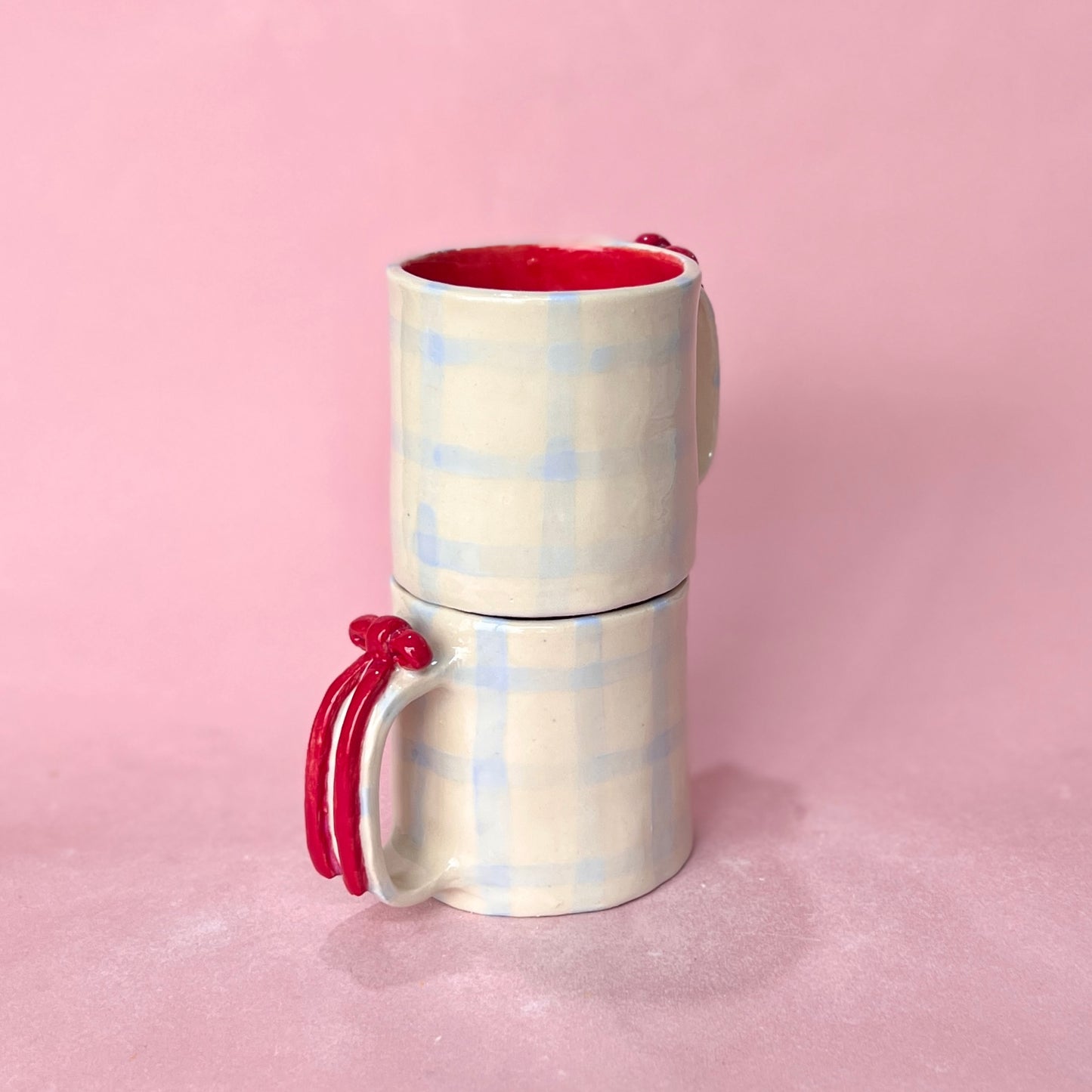 Red Ribbons and Blue Gingham Mugs