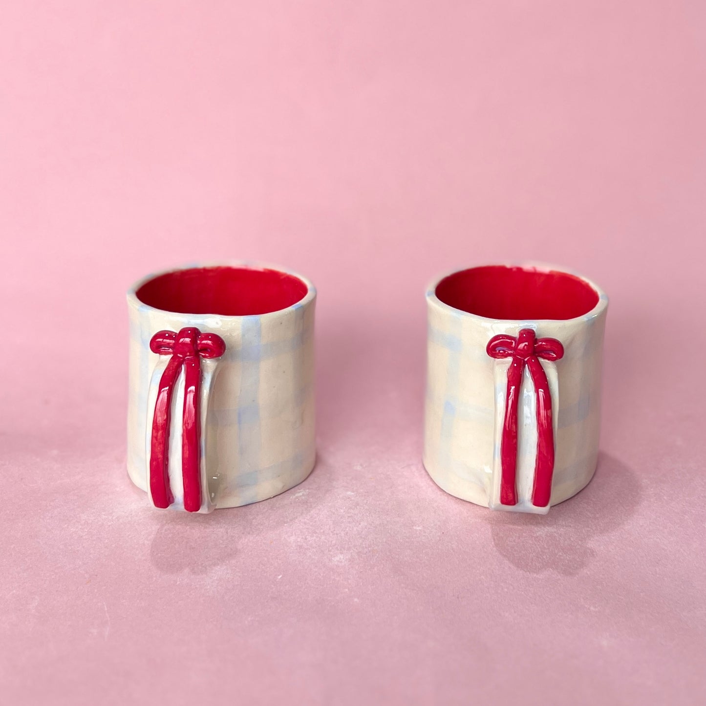 Red Ribbons and Blue Gingham Mugs