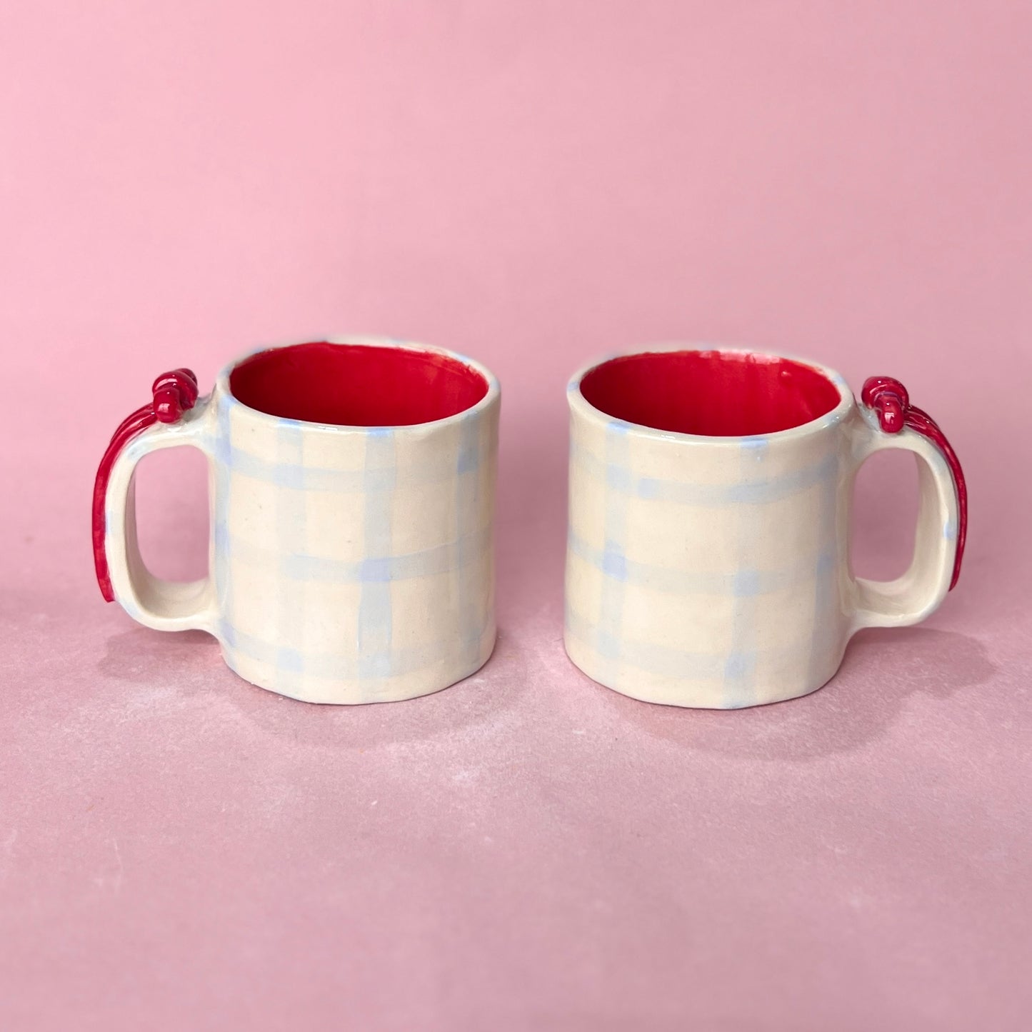 Red Ribbons and Blue Gingham Mugs