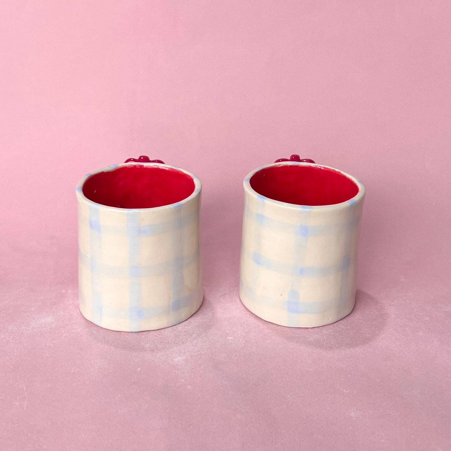 Red Ribbons and Blue Gingham Mugs