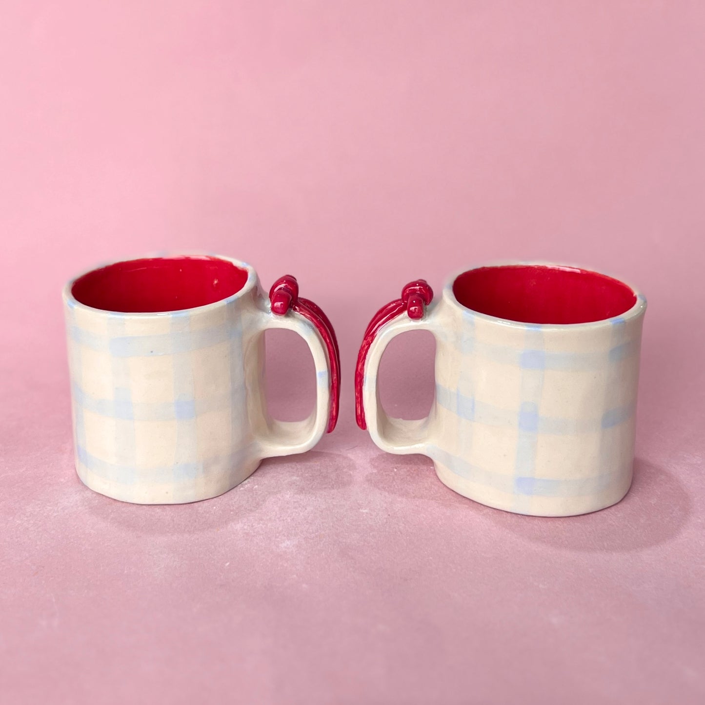 Red Ribbons and Blue Gingham Mugs