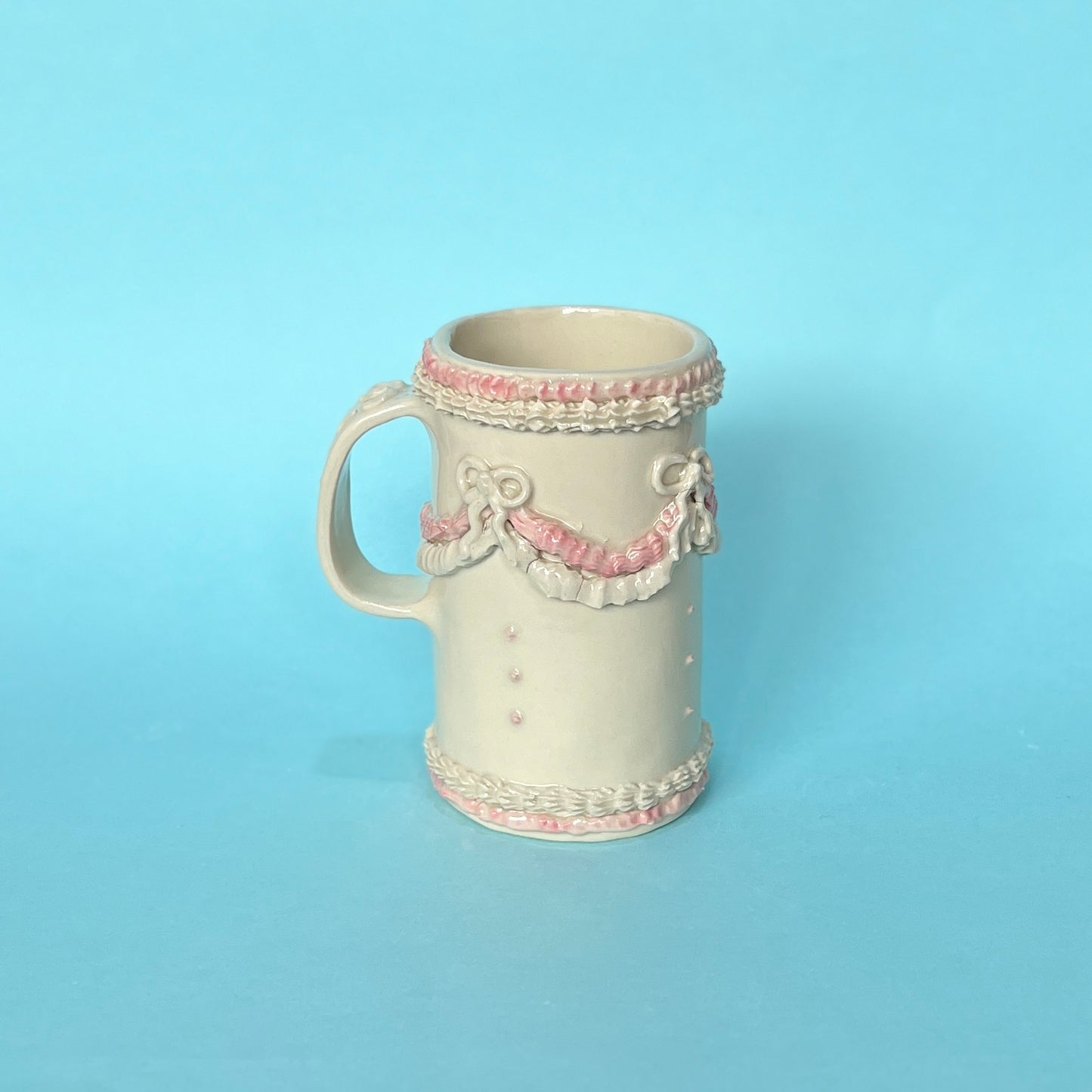 Tall Pink and White Royal Icing Mug
