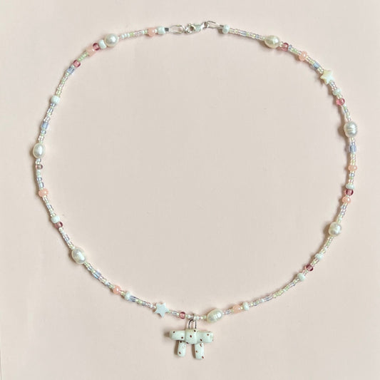 Brown Spotty Bow Necklace
