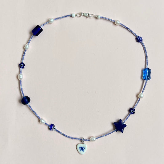 Navy Ribbon Necklace