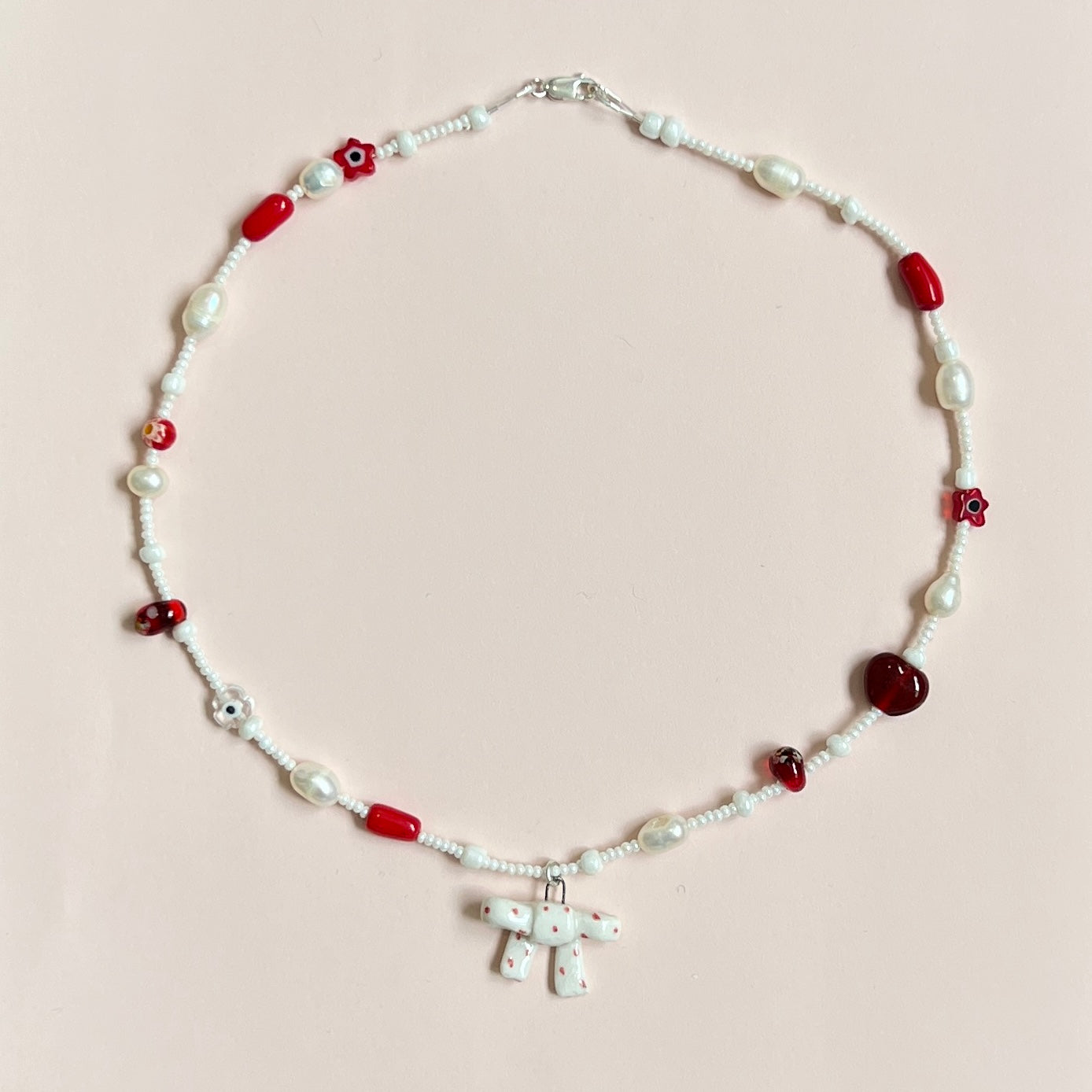 Red Spotty Bow Necklace
