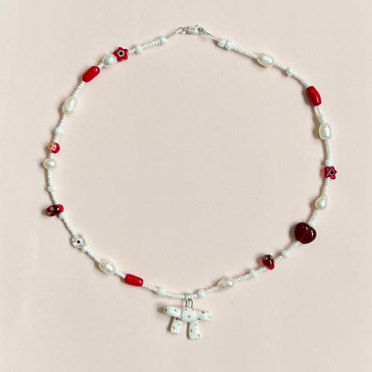 Red Spotty Bow Necklace