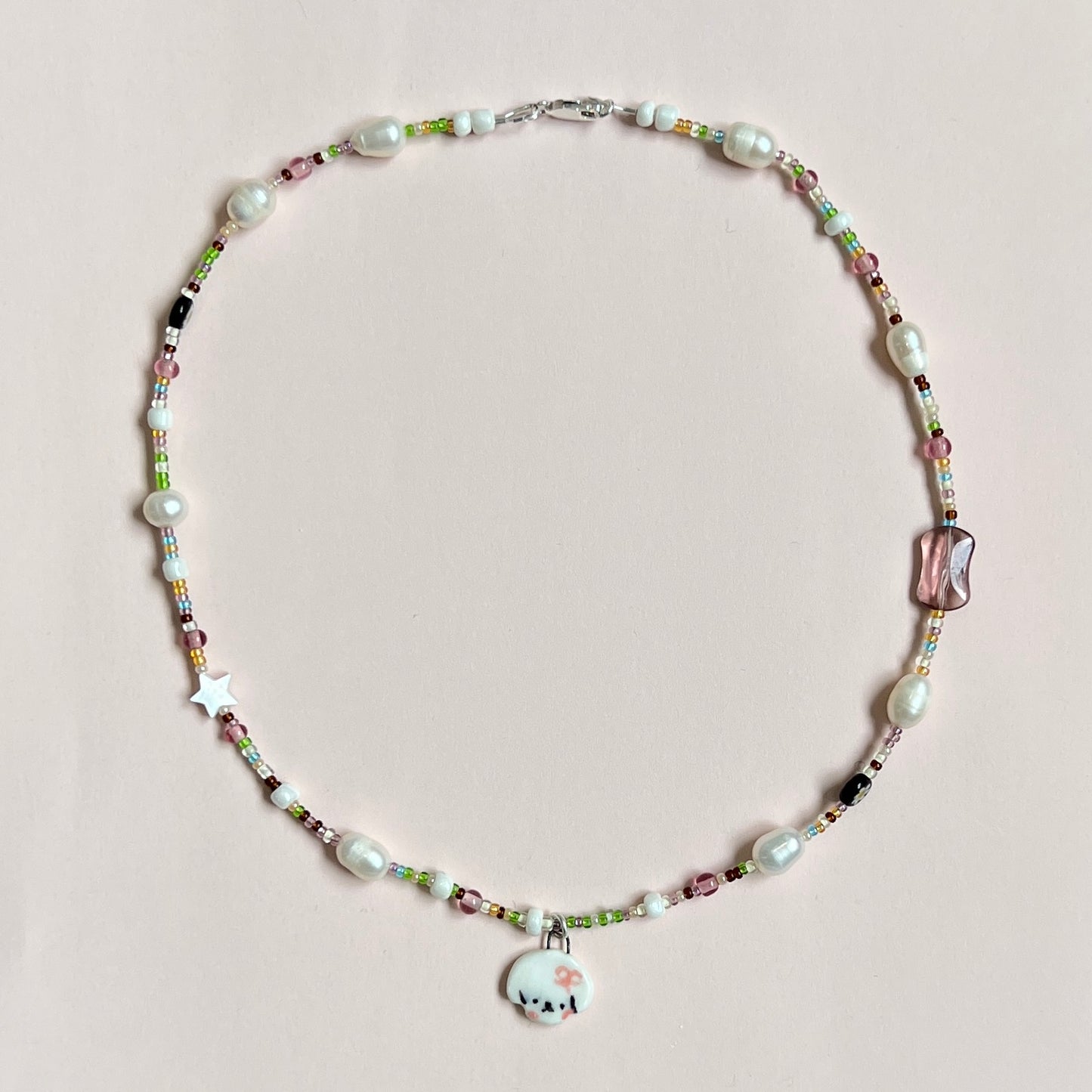 Pink and Brown Puppy Necklace