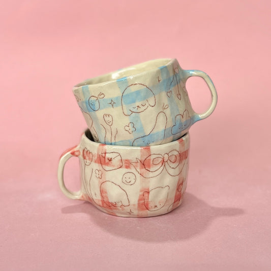 Gingham Scribble Mugs