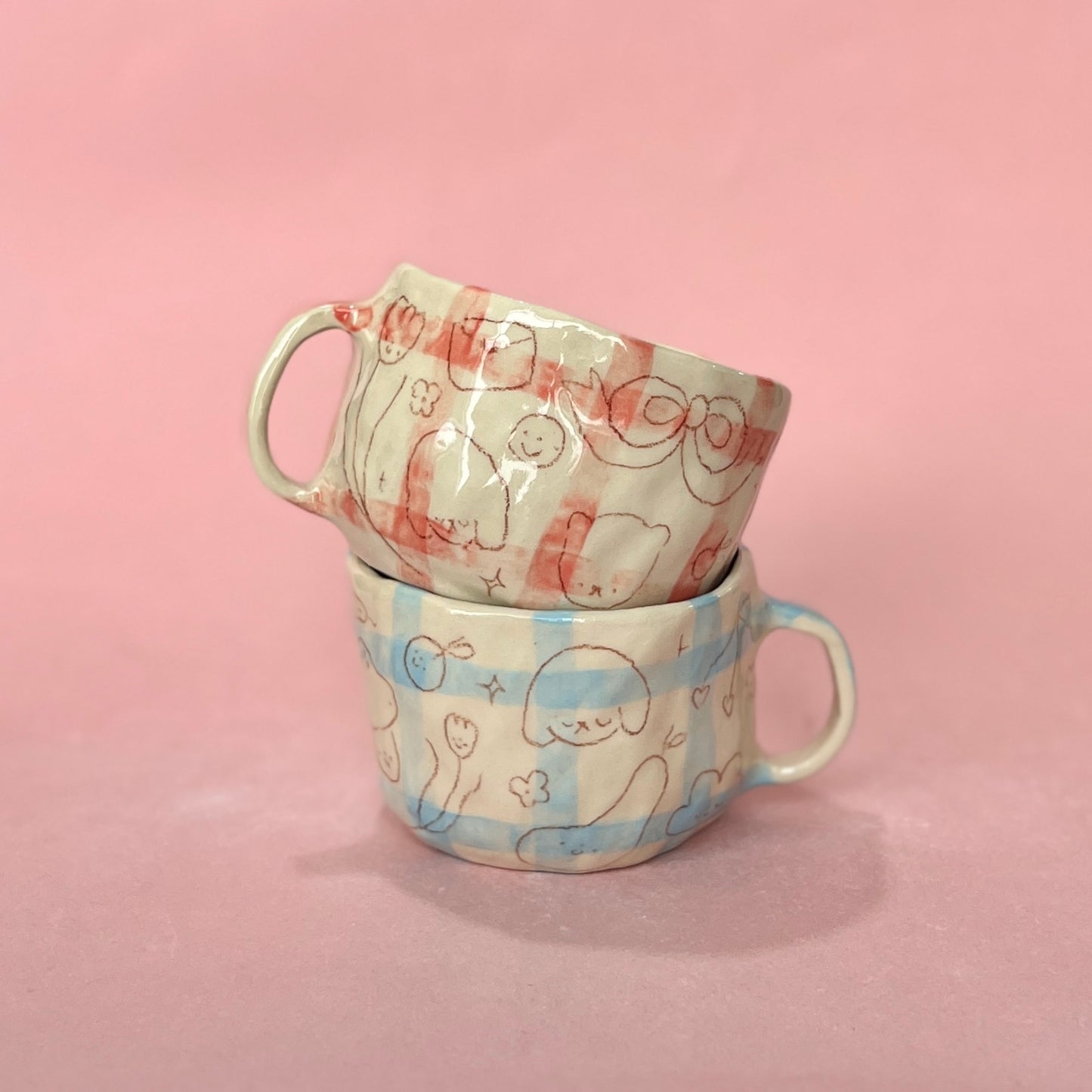 Gingham Scribble Mugs