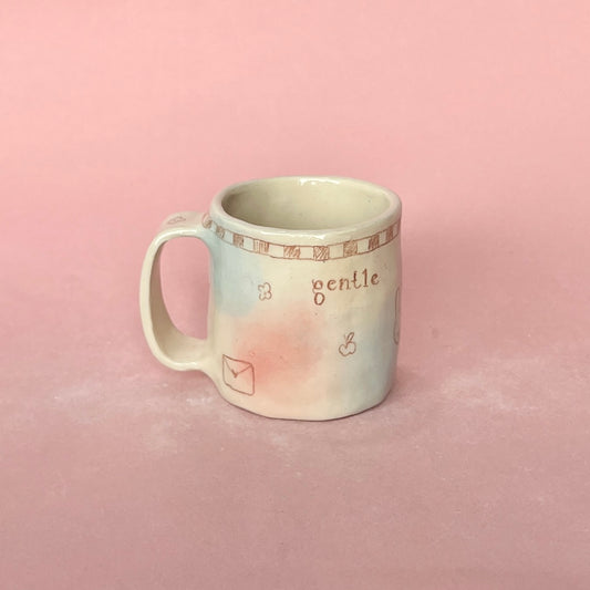 "gentle" Short Scribble Bubblegum Mug