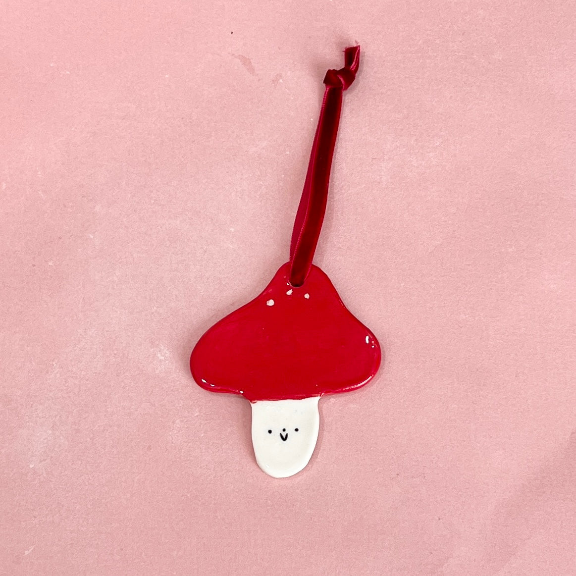 Mushroom Ornament Red Ribbon