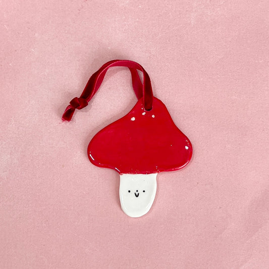 Mushroom Ornament Red Ribbon