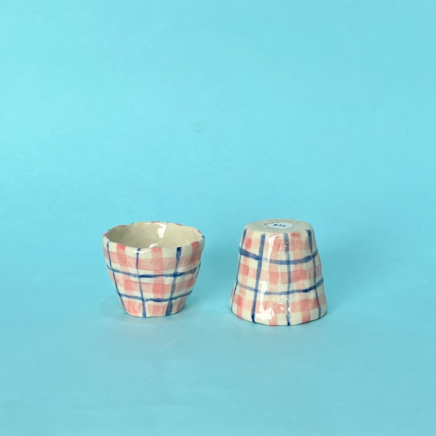 Pink and Navy Gingham Espresso Cups