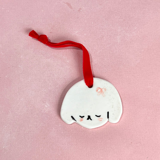 Puppy Ornament Red Ribbon