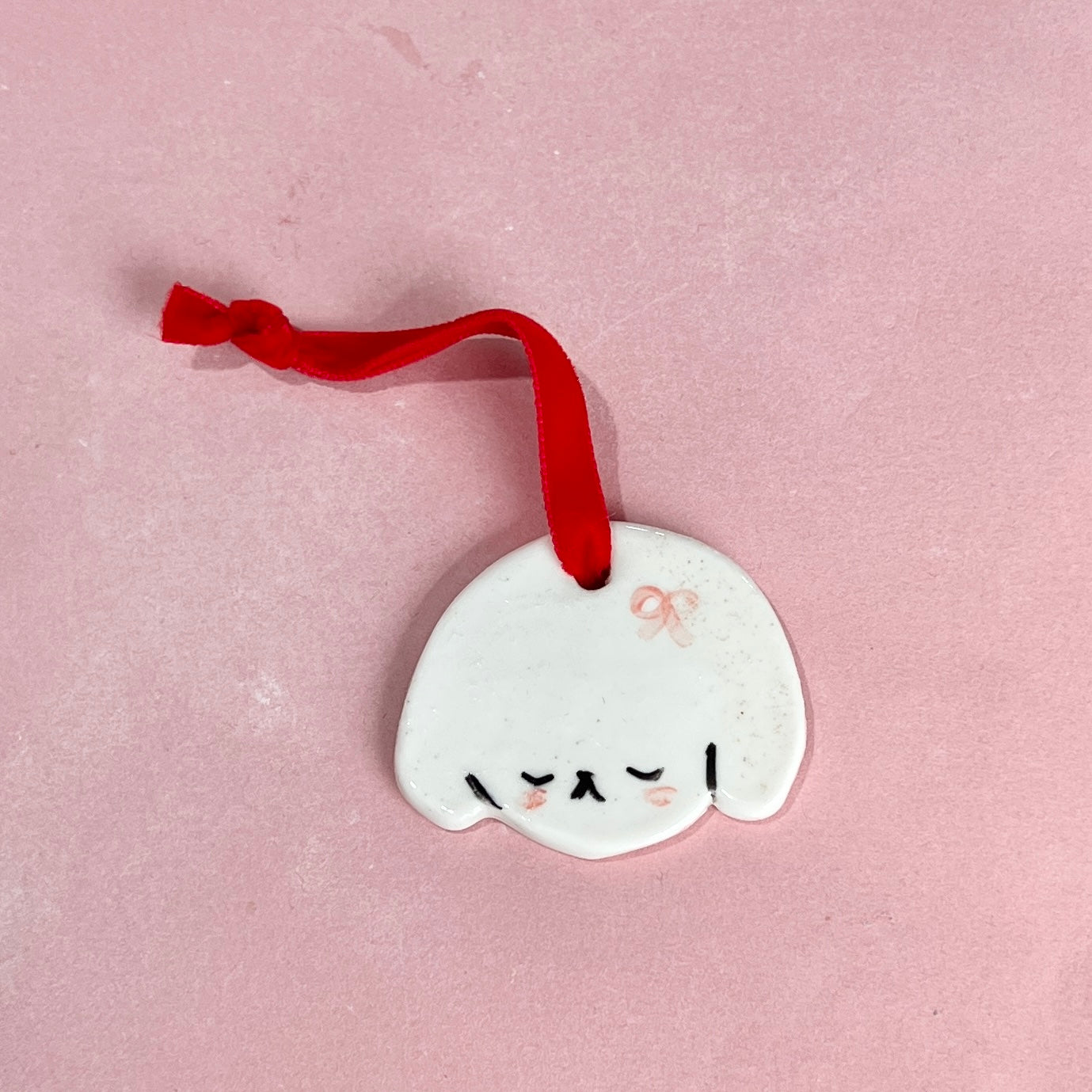 Puppy Ornament Red Ribbon