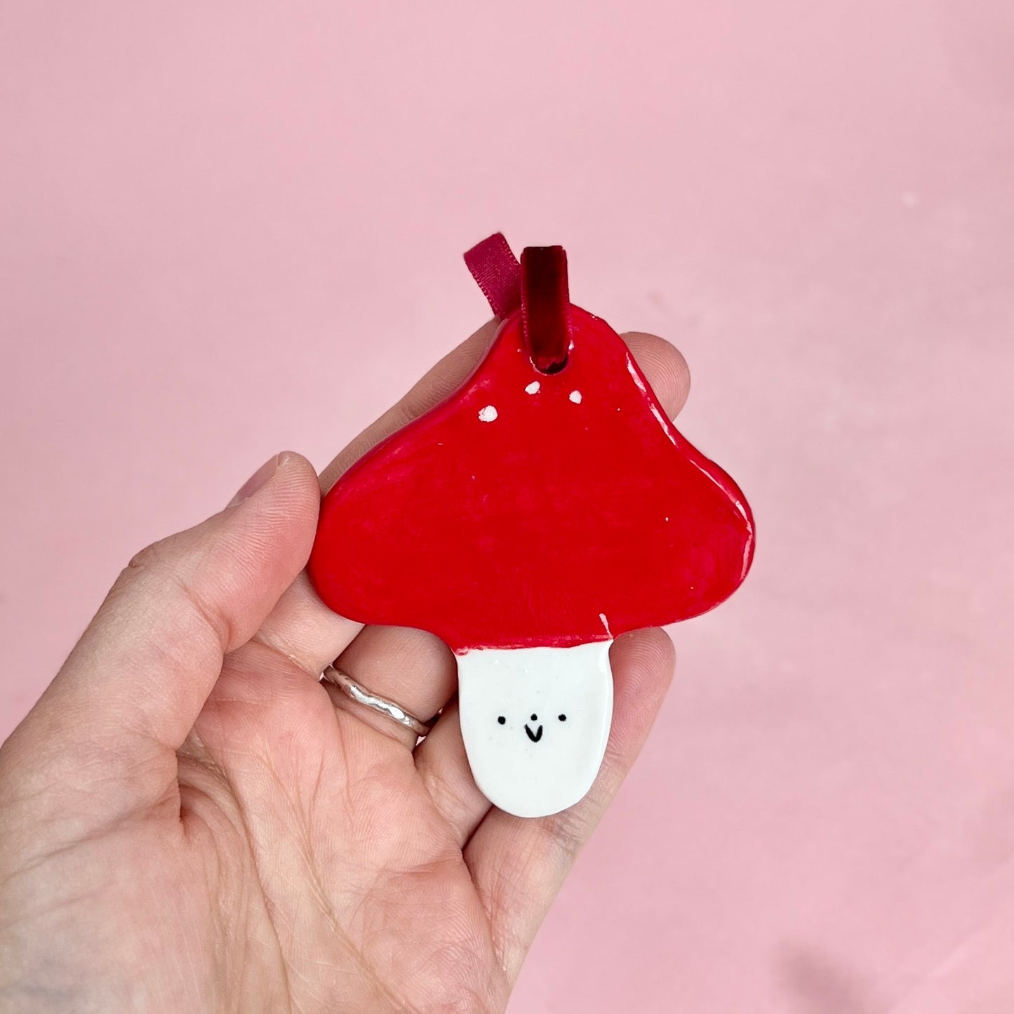 Mushroom Ornament Red Ribbon