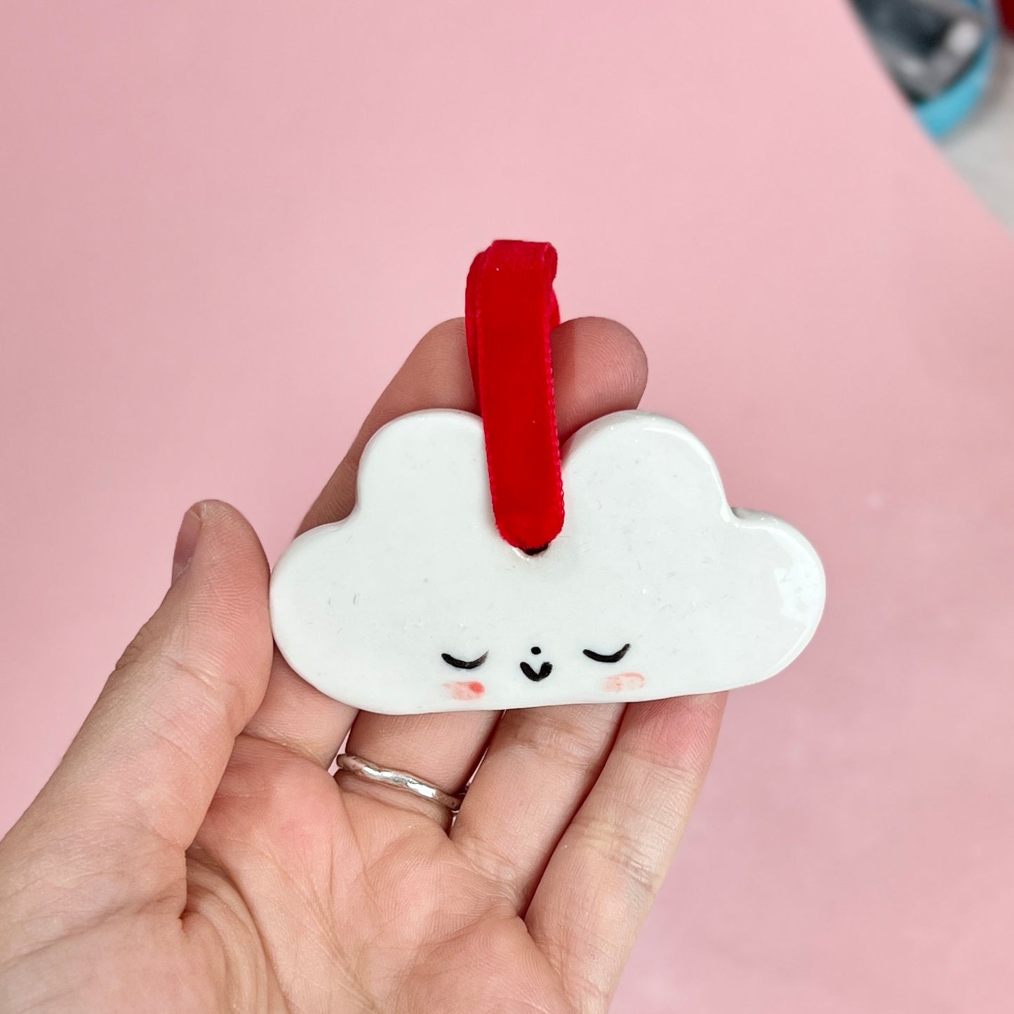 Cloud Ornament Red Ribbon