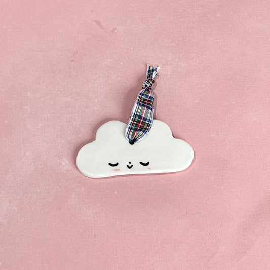 Cloud Ornament Gingham Ribbon