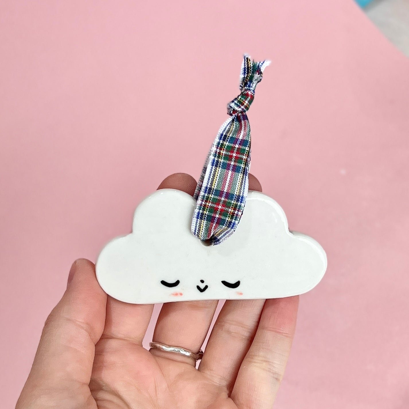 Cloud Ornament Gingham Ribbon