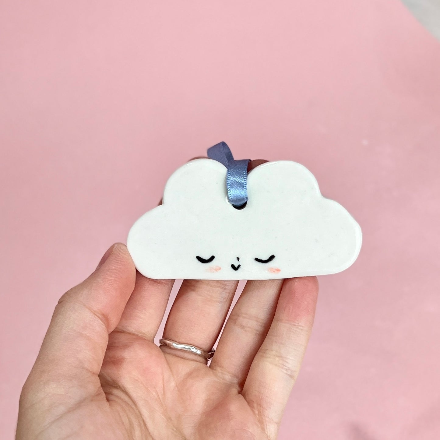 Cloud Ornament Blue Ribbon