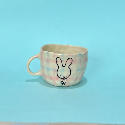 Pink and Blue Gingham Bunny Mug