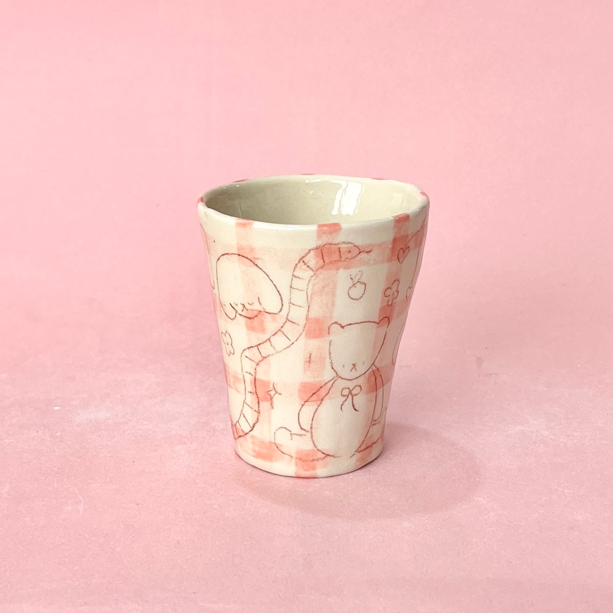 Pink Gingham with Scribbles Matcha Set