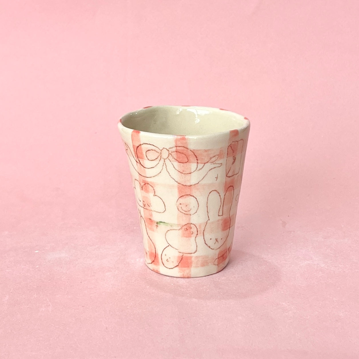 Pink Gingham with Scribbles Matcha Set