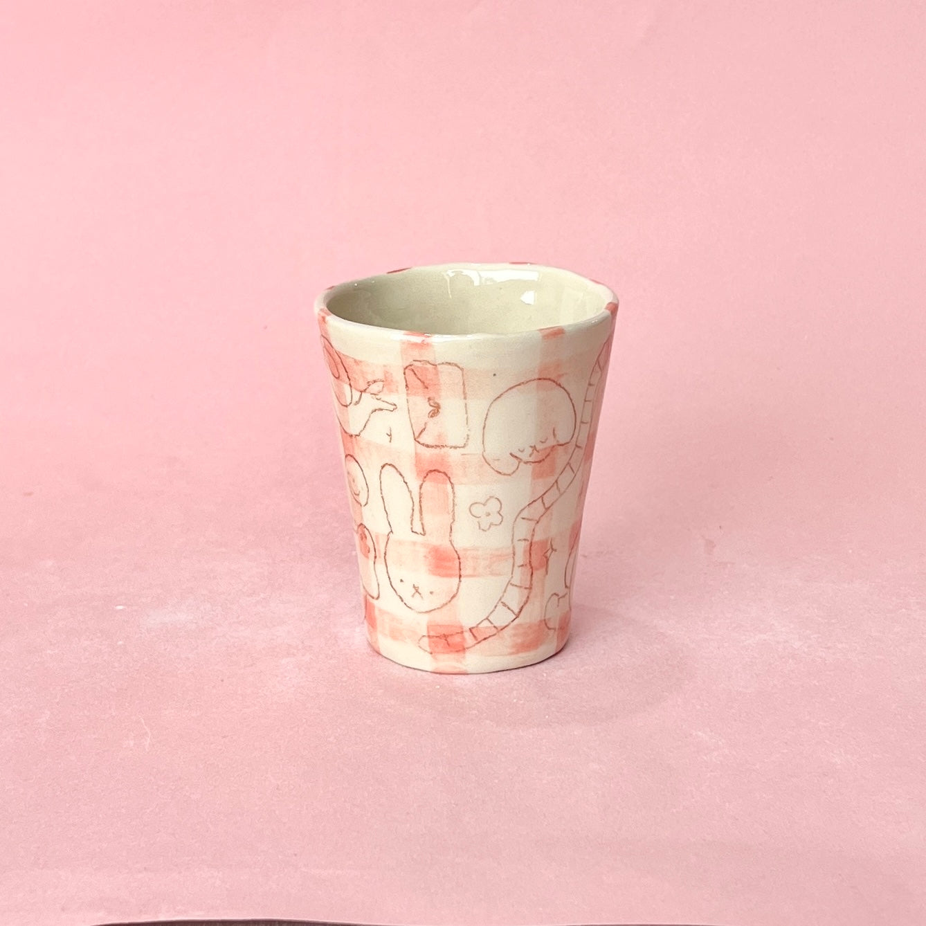 Pink Gingham with Scribbles Matcha Set