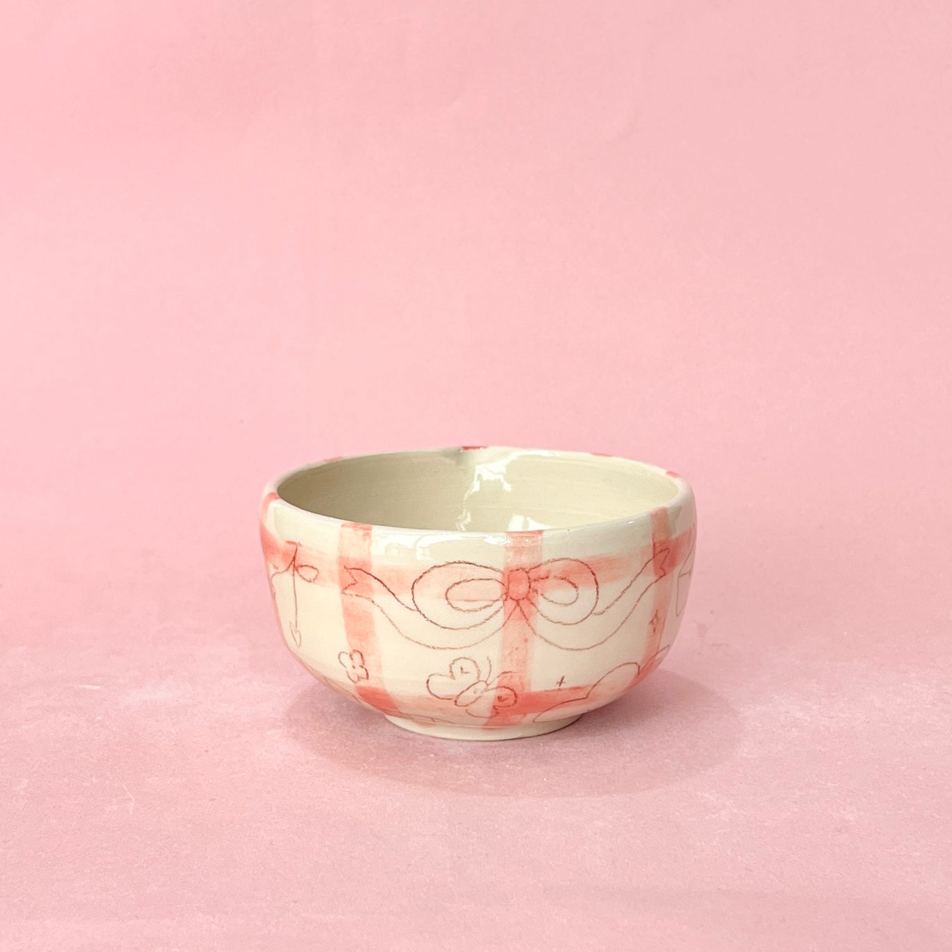 Pink Gingham with Scribbles Matcha Set