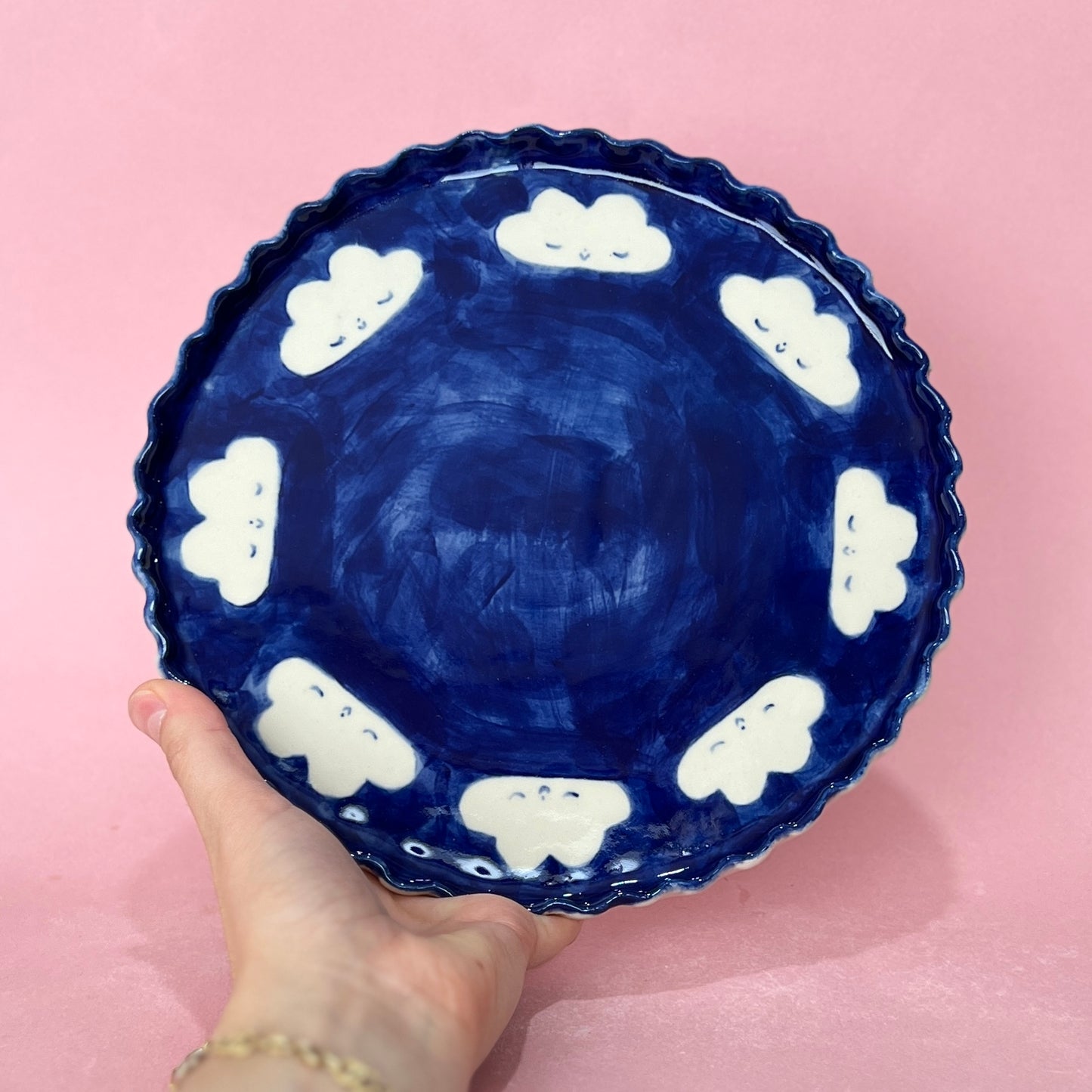 Navy Frilly Cloud Large Plate