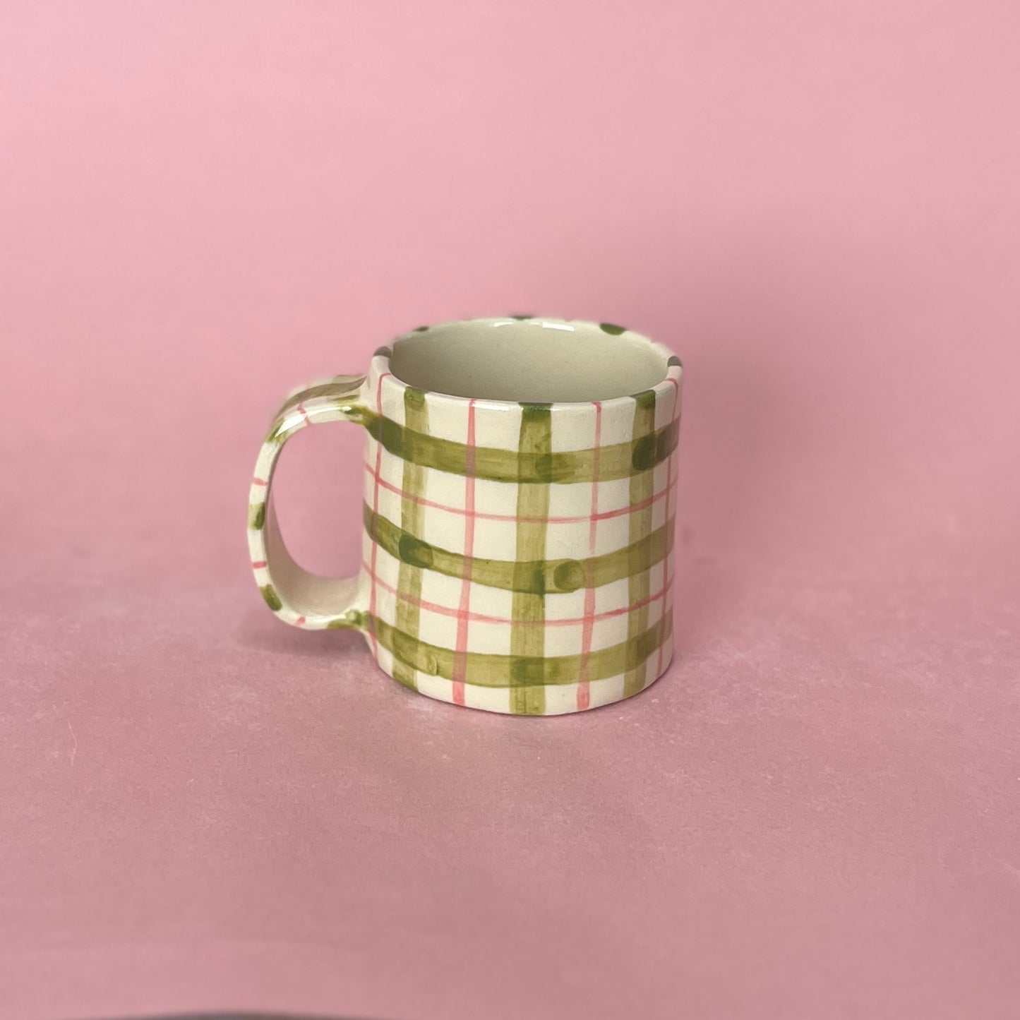 Green and Pink Gingham Mug
